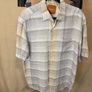 Tommy Bahama Shirt XL Linen Colorful Striped Button Up Short Sleeve Mens Casual